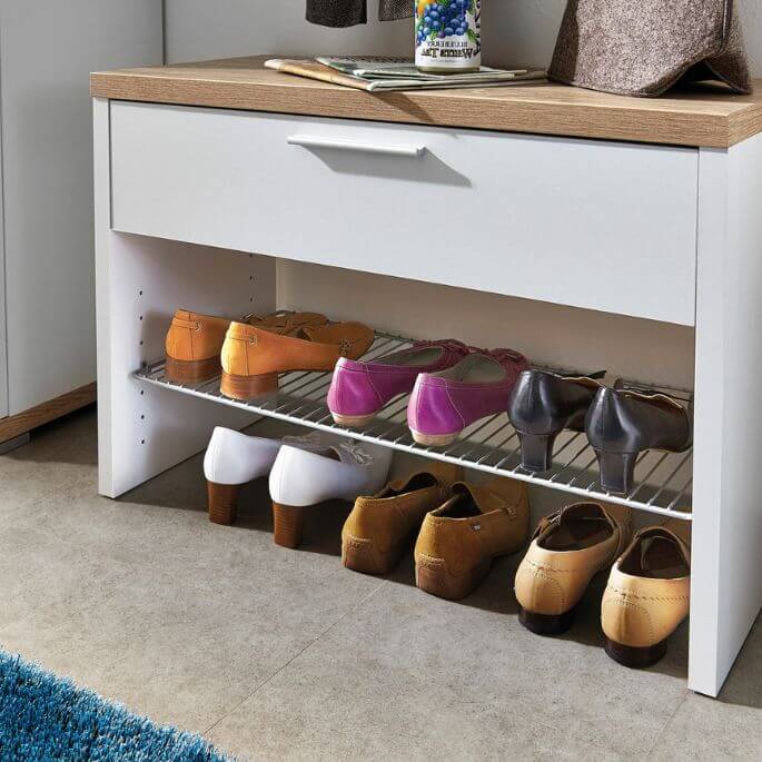 Banc à chaussures moderne en blanc et chêne